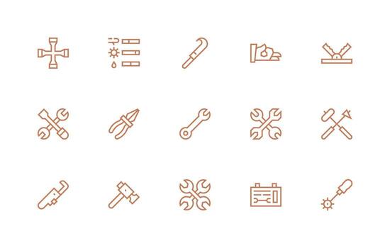 Wrench featuring 15 Icons in Regular Line Design Customizable Icon Series for Mobile Screens vector