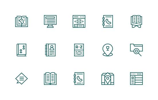 15 Regular Line Designs for Directory Icons Icon Set for Web vector