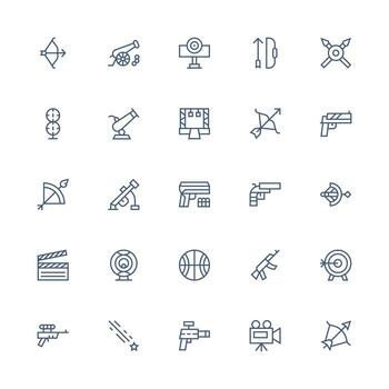 25 Medium Stroke Outline Style Icons from Shooting Collection Essential Icons for Rapid UI Building vector