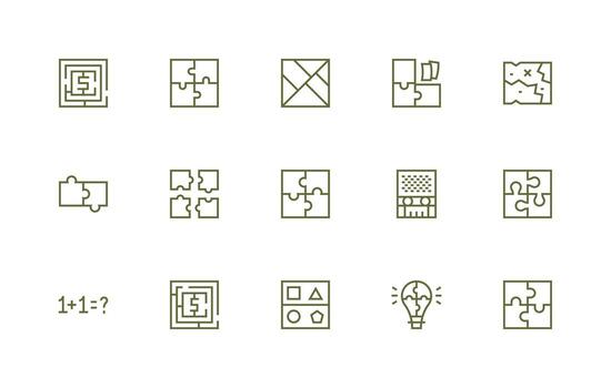 Puzzle Visual Pack containing 15 Regular Line Icons Optimized Icon Pack for Digital Products vector