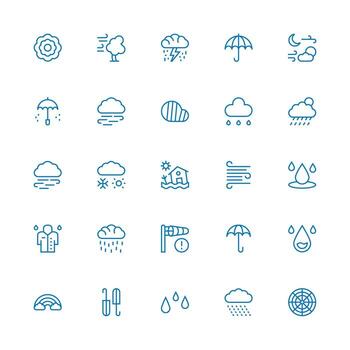 Storm Design Icons featuring 25 in Medium Stroke Outline Style Interface Icon Collection vector