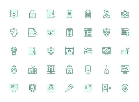 Authentication Visual Pack containing 35 Regular Clean Line Icons Editable Icon Collection vector