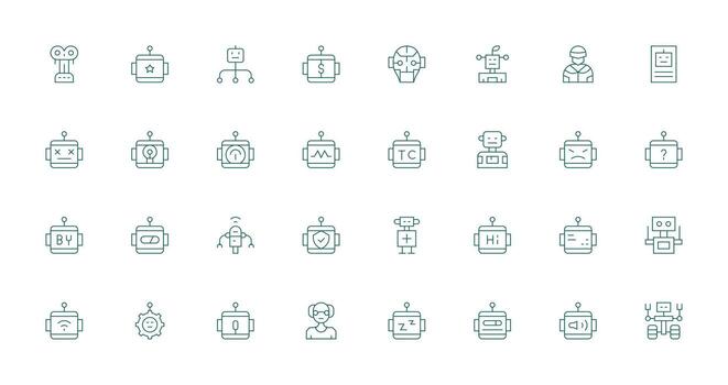 Thin Line Style Robot Icons with 32 Vectors Well-Structured Icons for Creative Use