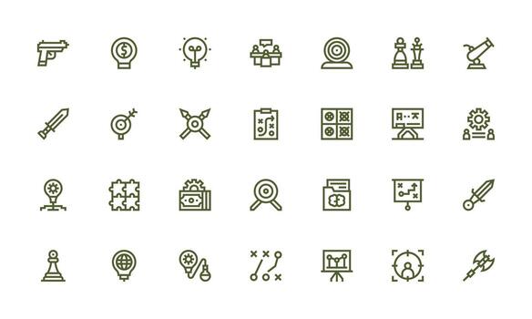 Strategy Icon Set with 28 Bold Line Graphics Multi-Style Icons for Creative Projects vector