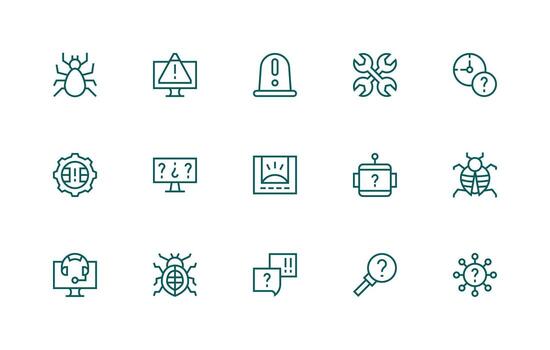 Troubleshooting Icon Set with 15 Regular Line Graphics Basic Icon Series vector