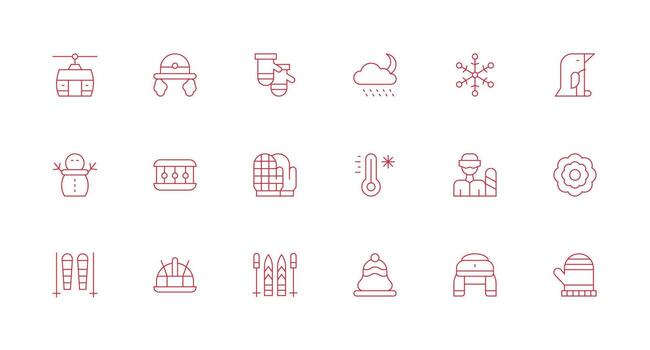 18 Icons for Snow in Minimal Line Format Fully Editable Icon Set for Web vector