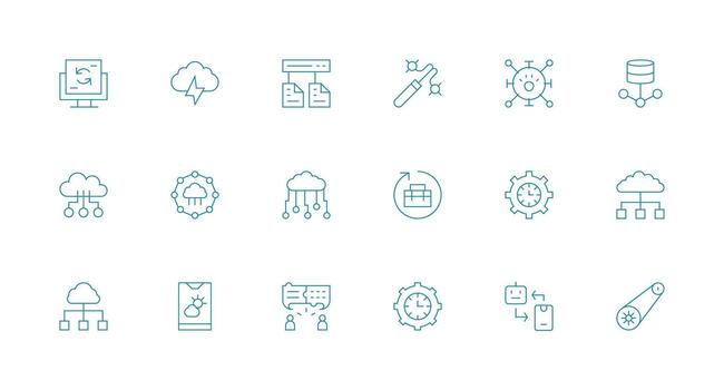 18 Icons for Synchronization in Minimal Line Format Clean Icon Collection for Web Use vector