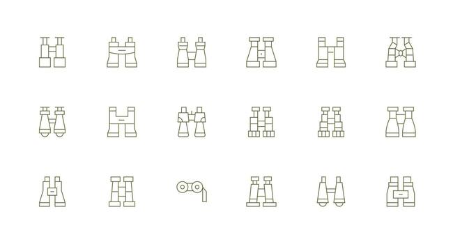 Spotting Scope Set with 18 Minimal Line Icons Icon Set for Web vector
