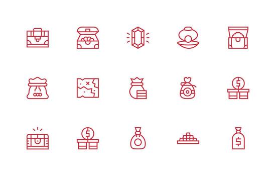15 Icons for Treasure in Regular Line Format All Device Compatible Icon Set vector