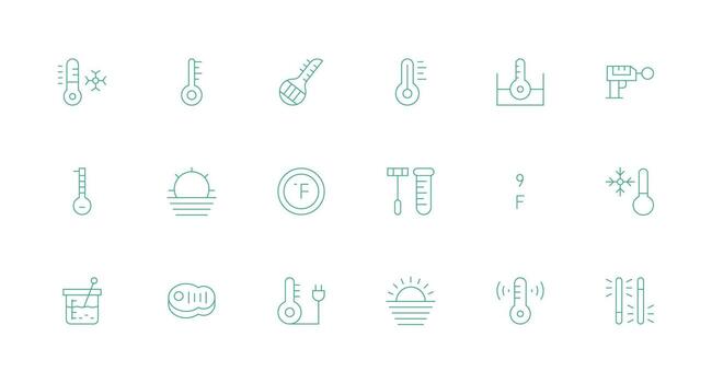 18 Minimal Line Icons for Thermometer Graphics Complete Icon Set for Mobile Apps vector