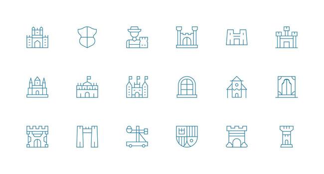 18 Icons for Castle in Minimal Line Format Layout Icon Collection vector