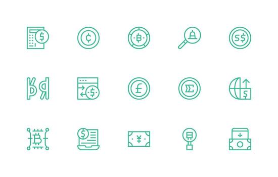 15 Regular Line Icons for Digital Currency Graphics UI and UX Focused Icon Collection vector