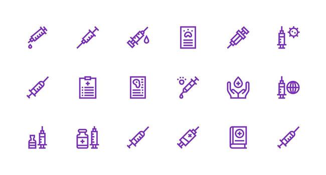 18 Icons for Immunization in Strong Stroke Line Format Icon Set for Projects vector