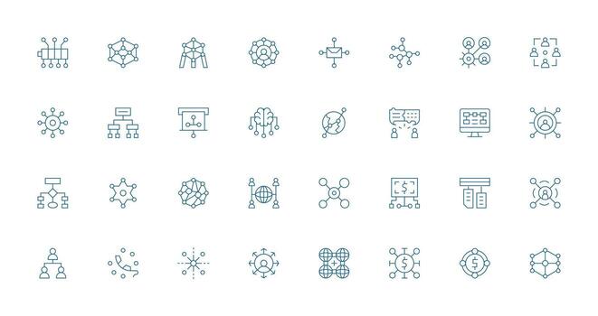conexiones conjunto con 32 Delgado línea íconos de confianza íconos para todas interfaces vector