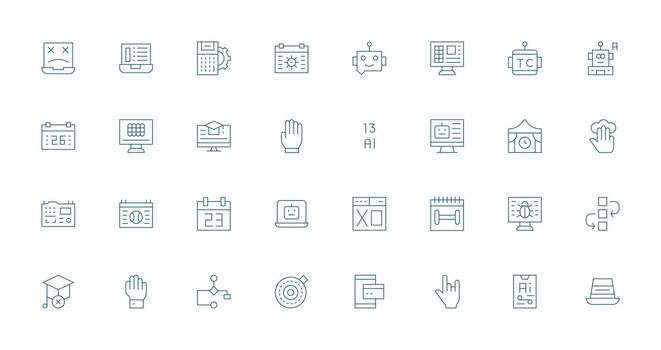 programa conjunto con 32 Delgado línea íconos estilo icono conjunto vector