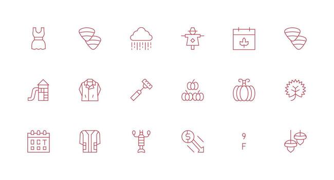 Fall Design Icons featuring 18 in Minimal Line Style Simple Icons for Interface and Wireframes vector