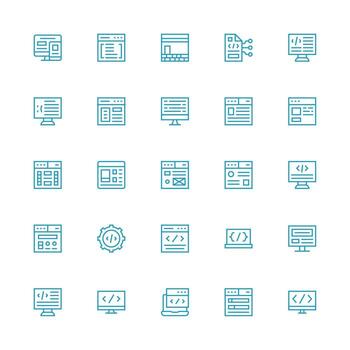 Html Design Icons featuring 25 in Medium Stroke Outline Style Simple Icons for Interface and Wireframes vector