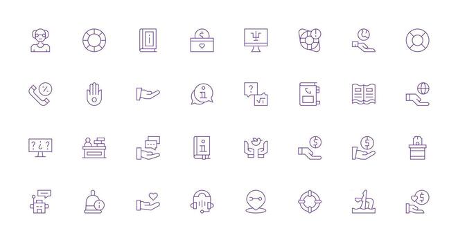 ayuda conjunto con 32 Delgado línea íconos esencial icono conjunto para equipos vector