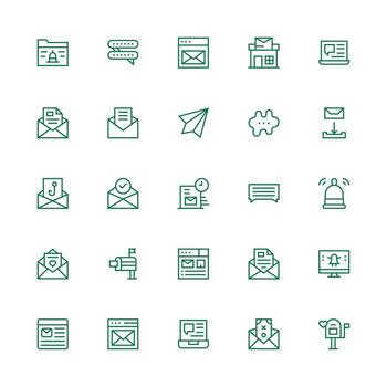 correo electrónico diseño íconos presentando 25 en medio carrera contorno estilo interfaz icono colección para diario proyectos vector