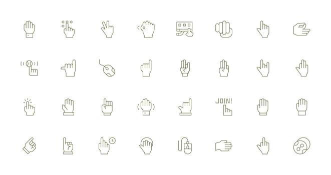 hacer clic diseño íconos presentando 32 en Delgado línea estilo listo para la interfaz de usuario icono colección vector