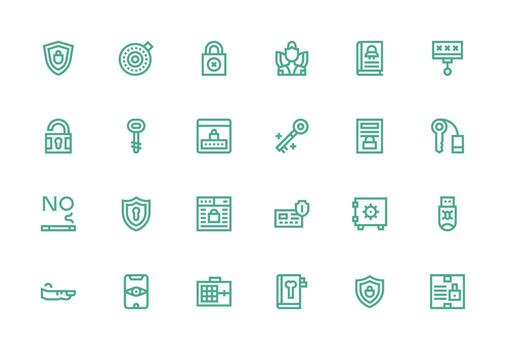 Password Design Icons featuring 24 in Thick Line Line Style Versatile Icon Collection for Designers vector