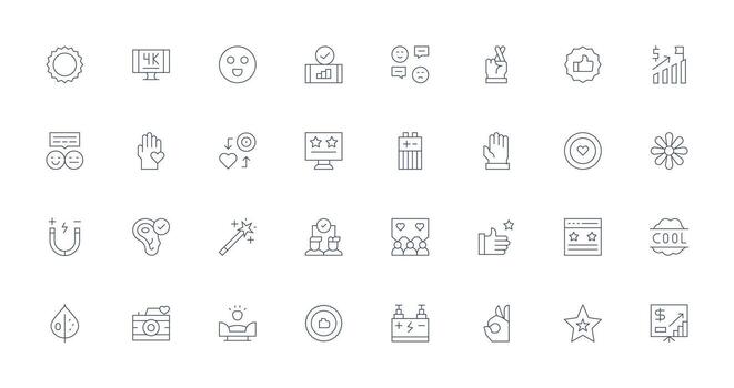 Positive Icon Collection with 32 Thin Line Designs Clean Icon Collection for Web Use vector
