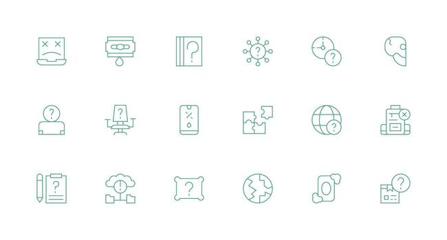 18 íconos para desaparecido en mínimo línea formato icono colección conjunto vector