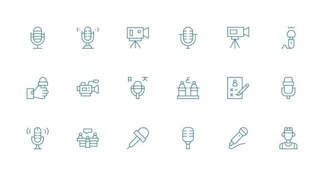 Interview including 18 Minimal Line Illustrations Interface Icon Collection for Daily Projects vector