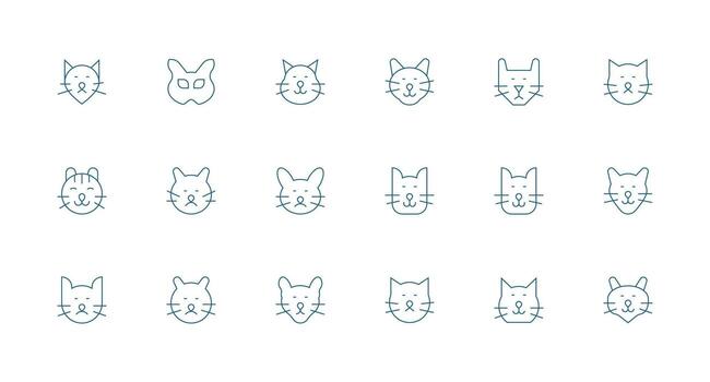Feline Visual Pack containing 18 Minimal Line Icons Layout Icon Collection vector