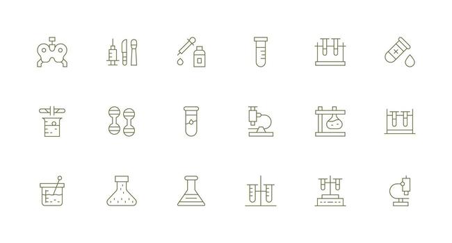Lab Equipment including 18 Minimal Line Illustrations Complete Icon Bundle for Web Design vector