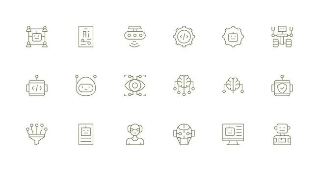 18 Minimal Line Style Icons from Machine Learning Collection Complete Icon Set for Mobile Apps vector