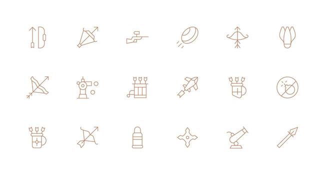 proyectil diseño íconos presentando 18 en mínimo línea estilo escalable íconos para todas temas vector