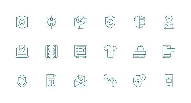 seguro diseño íconos presentando 18 en mínimo línea estilo listo para la interfaz de usuario icono colección vector