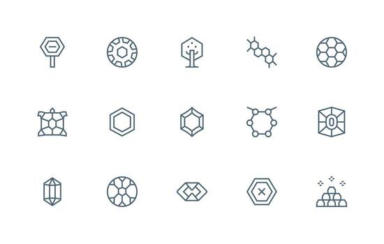 Hexagon Icon Set with 15 Regular Line Graphics Multi-Style Icon Collection vector