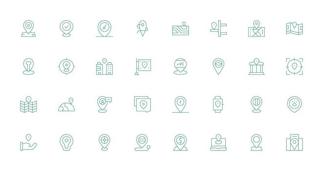 Geotag Icon Collection with 32 Thin Line Designs Icons Built for Visual Consistency Pack vector
