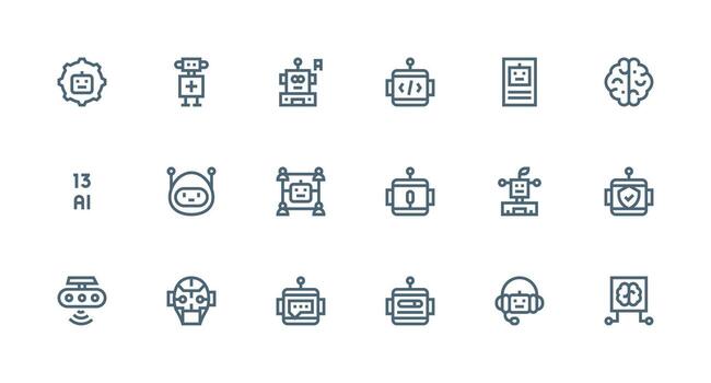 Ai Icon Set with 18 Strong Stroke Line Graphics Theme-Based Icon Pack vector