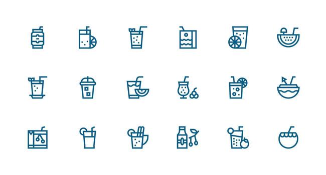 Fruit Juice Design Icons featuring 18 in Strong Stroke Line Style Multi-Style Icons for Creative Projects vector