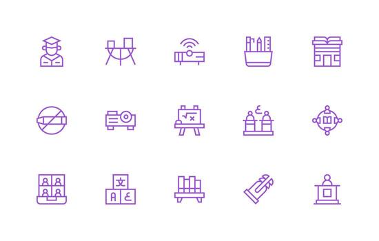 regular línea estilo salón de clases íconos con 15 vectores alta resolución íconos para ninguna plataforma