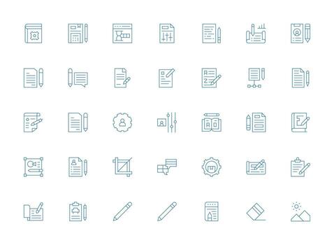 editar icono conjunto con 35 ligero línea gráficos escalable íconos para todas temas vector