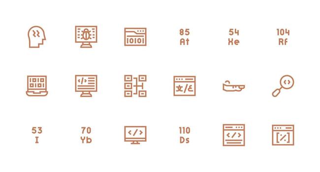 18 Strong Stroke Line Style Icons from Code Collection Professional Icon Pack for Development Work vector