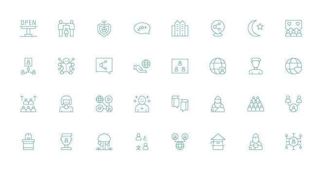 Community Design Icons featuring 32 in Thin Line Style Complete Icon Set for Mobile Apps vector