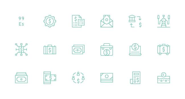 Dollars Design Icons featuring 18 in Minimal Line Style Dashboard Icon Series vector