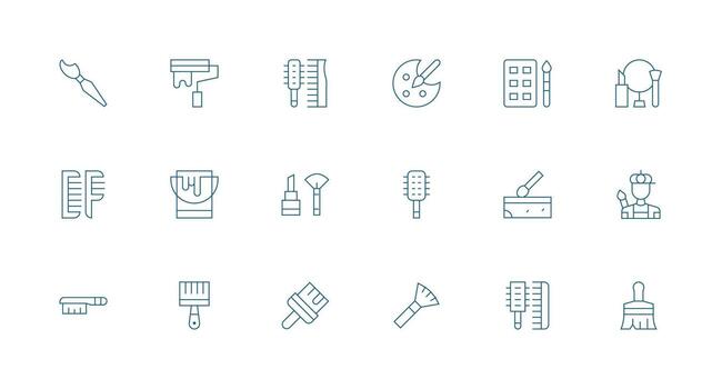 cepillo conjunto con 18 mínimo línea íconos diseño icono colección vector