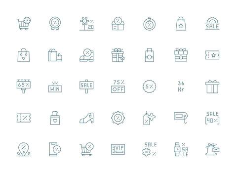 Discount Icon Set with 35 Light Line Graphics Interface Icon Collection for Daily Projects vector