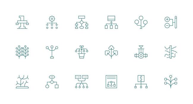 Branching Set with 18 Minimal Line Icons Design Ready Icon Set for Teams vector