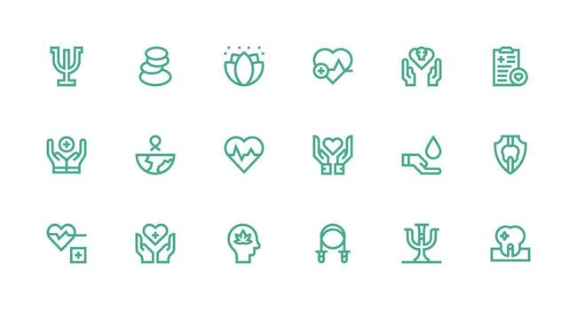 Strong Stroke Line Style Wellbeing Icons with 18 Vectors Icon Set for Web