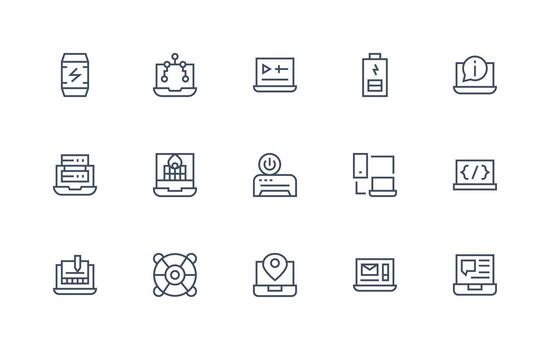 15 Regular Line Icons for Laptop Graphics Clear and Concise Icon Set Collection vector