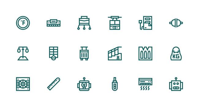 Unit Icon Set with 18 Strong Stroke Line Graphics Balanced Icon Set for Functional Design vector