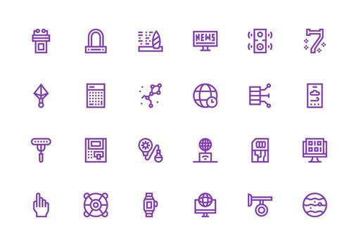 24 grueso línea línea estilo íconos desde tecnología colección flexible icono sistema para web interfaces vector
