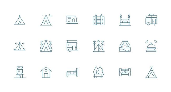 Lodging Icon Set with 18 Minimal Line Graphics Modern Icon Set vector